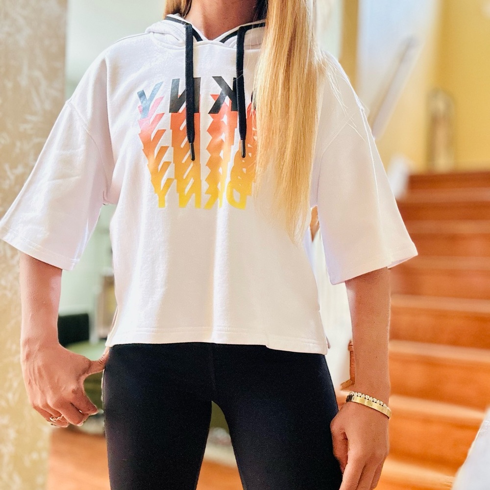 DKNY Sport Knit Ombre Logo Black & White Crop Hoodie